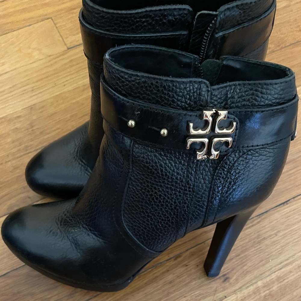 Tory Burch booties High heel black leather booties with gold hardware size 7.5